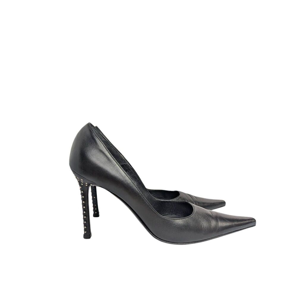 Cesare Paciotti Black leather pointed toe studded stilleto heels 39 EU 8.5 US